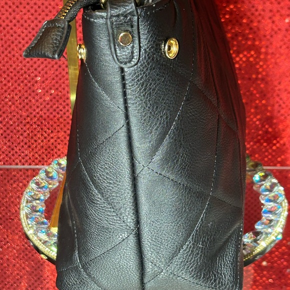 Alba Black Webbing & Bee Quilted Crossbody 18” x 11” x 5” NWT - Picture 5 of 15